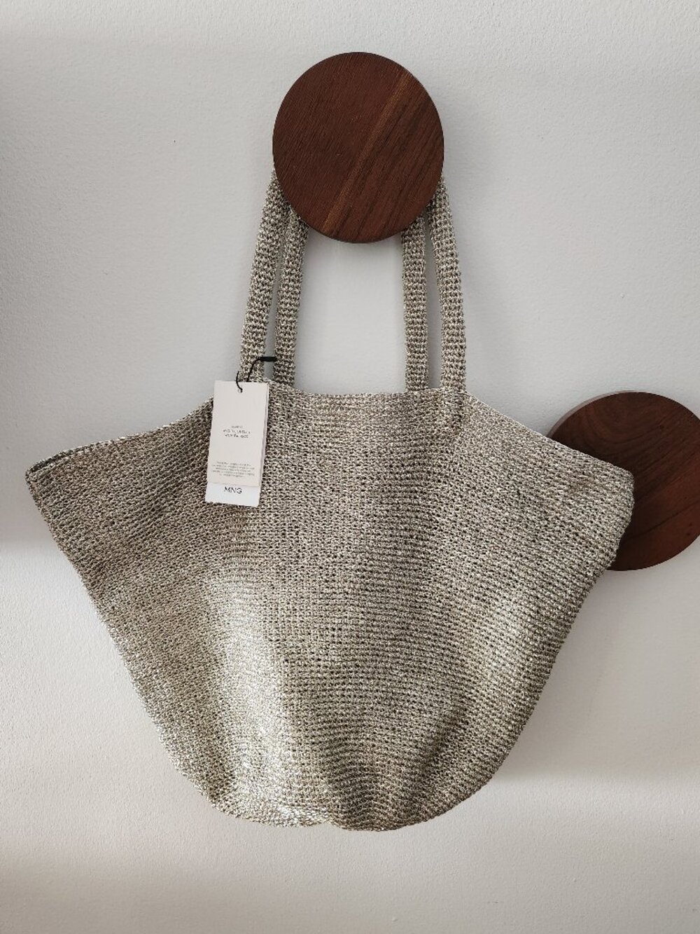 NWT Mango Metallic Crochet Tote Bag
